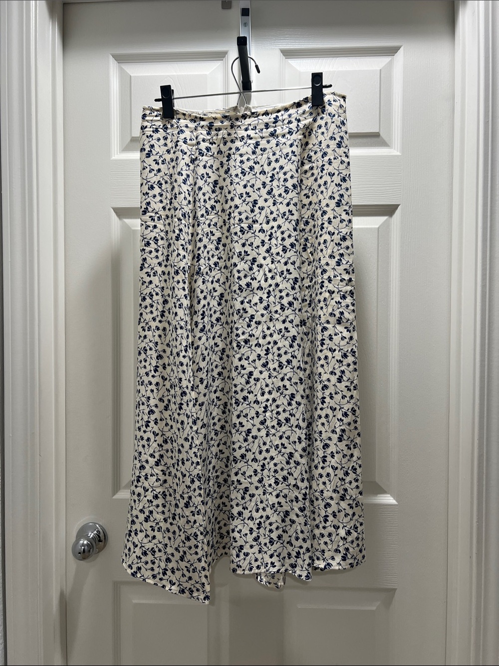 Reformation Cream Midi Skirt with Navy Floral Print